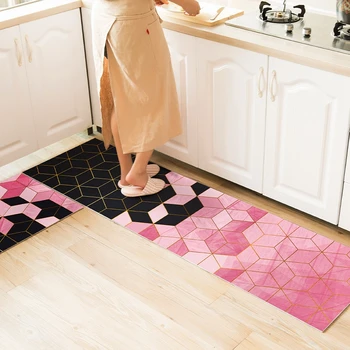 

PVC Kitchen Mat Front Entrance Doormat Creative Diamond Pattern Hallway Carpet Bedroom Corridor Waterproof Oil Proof Kitchen Rug