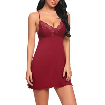 

Sexy Night Dress For Women Deep V Lace Sleepwear Lingerie Backless Sleepwear Ladies Short Sleepdress Babydoll Women Nightdress