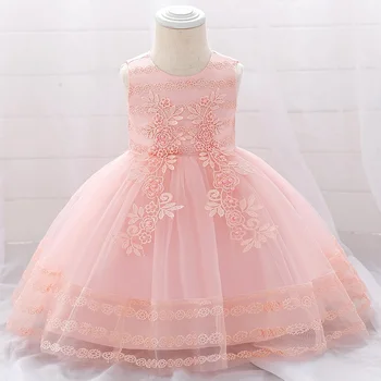 

New Flower Baby Princess Wedding Bridesmaid children's party embroidered dress girl baby first birthday party mesh dress