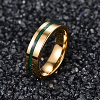6mm Gold Color Polished Inlaid Malachite Tungsten Steel Ring For Men Groove Carbon Engagement Rings 1