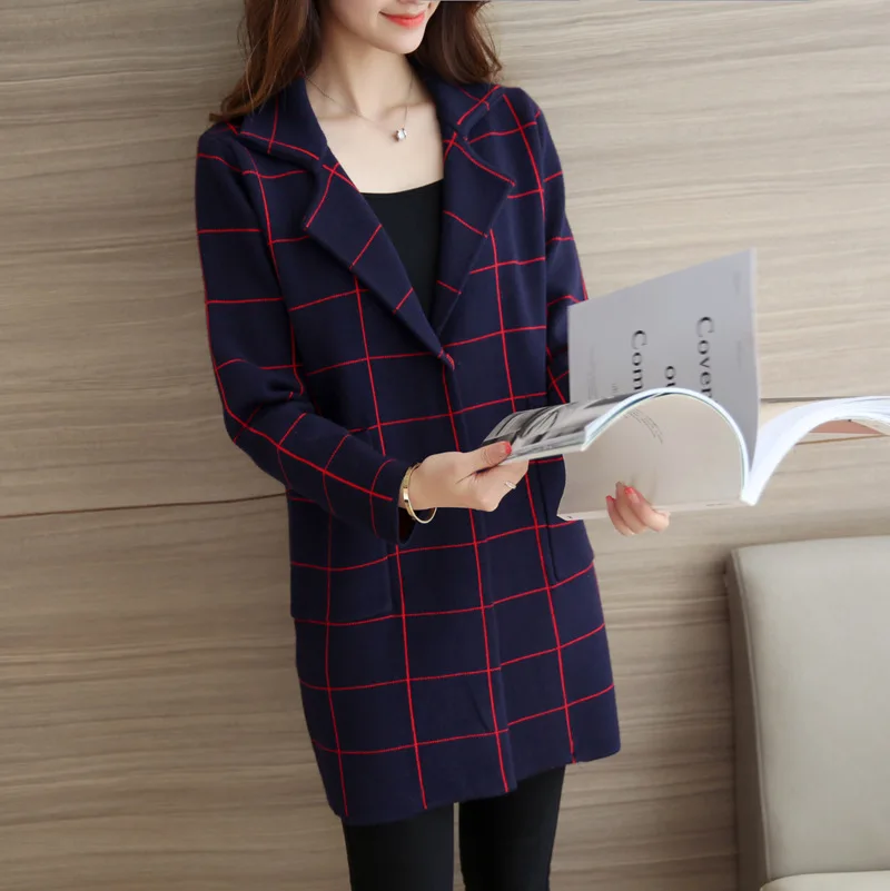 Knit Cardigan Women 2020 spring New Loose Elegant Casual Long Sleeve Plaid Coat Korean Edition Outer Sweater Jacket clothes |