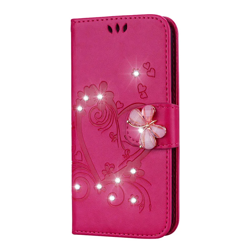 Rose Red Diamond Горный хрусталь флип-кейс для samsung Galaxy A10 A20 A30 A40 A50 A70 M10 M20 M30 A310 A510 A320 A520 A720 кожа Бриллиантовая задняя крышка - Цвет: Rose Red Diamond