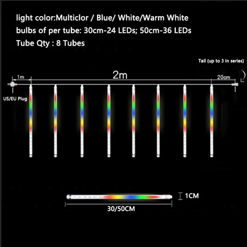 Водонепроницаемый 30 см 50 см ЕС 8 падающий дождь капля/сосулька Снег осень струна светодиодный Метеоритный дождь Дождь Трубы рождественские вечерние Декор дерево светильник