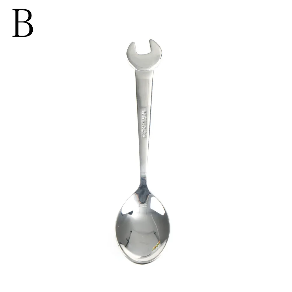 1pc spoon Творческий в форме гаечного ключа Нержавеющая сталь вилка, ложка, посуда для дома Кухня подарок фрукты Dessrt салат вилки столовые приборы - Цвет: 1pc spoon