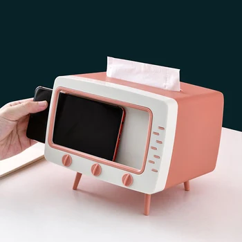 

Creative Multi-use TV Tissue Box Dispenser Storage Napkin Case with Mobile Phone Holder Home Space Saving E2S