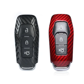

100%Carbon Fiber Smart Remote Car Key Cover Case For Ford MK3 MK4 Mondeo Mustang F150 Explorer Edge 2016 2017 Keychain Shell