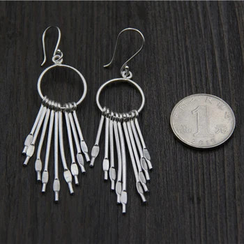 

925 Sterling Silver Simple Dangle Earrings Elegant Circle and Long Tassel Fringed Temperament Earring For Women Jewelry