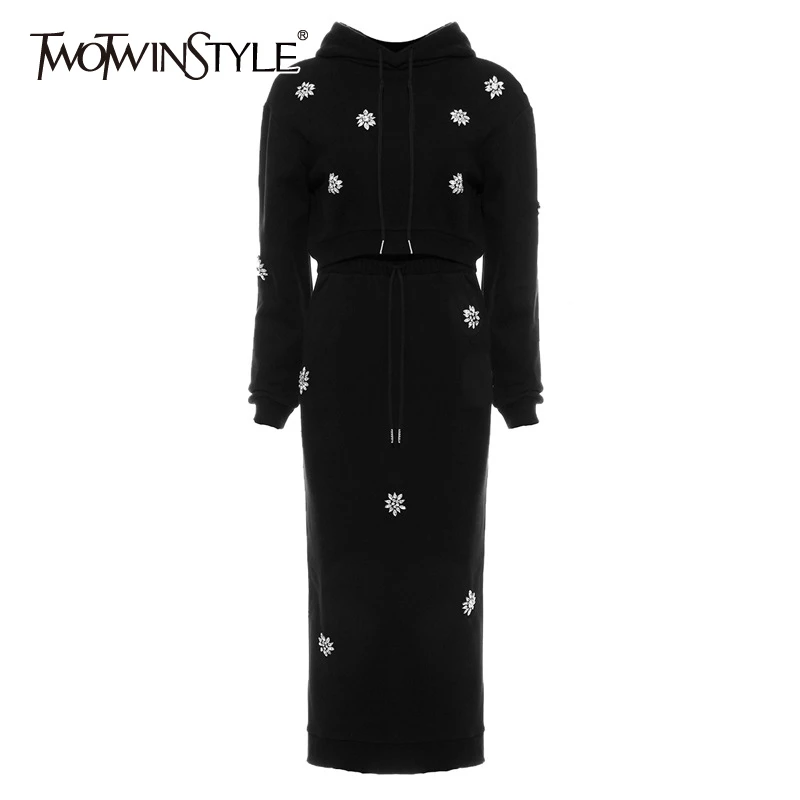 TWOTWINSTYLE лоскутное бриллианты комплект из двух предметов для женщин с капюшоном