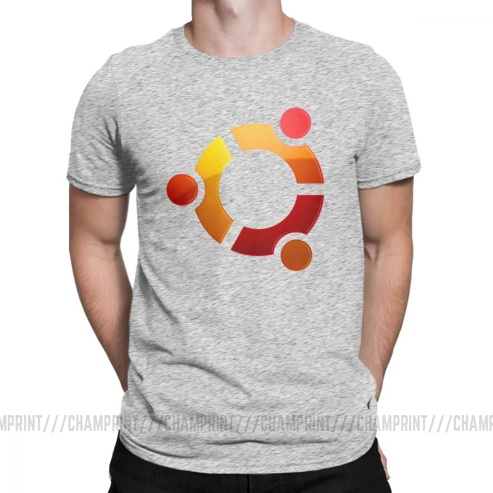 Ubuntu логотип Linux футболка Мужские Винтажные футболки из чистого хлопка с круглым воротником футболки с коротким рукавом плюс размер одежда плюс размер - Цвет: Серый