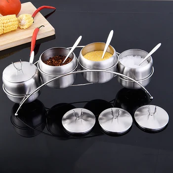 

1 Set Bridge Shape Stainless Steel Seasoning Pot Spice Salt Sugar Bowl Pepper Chili Condiment Container
