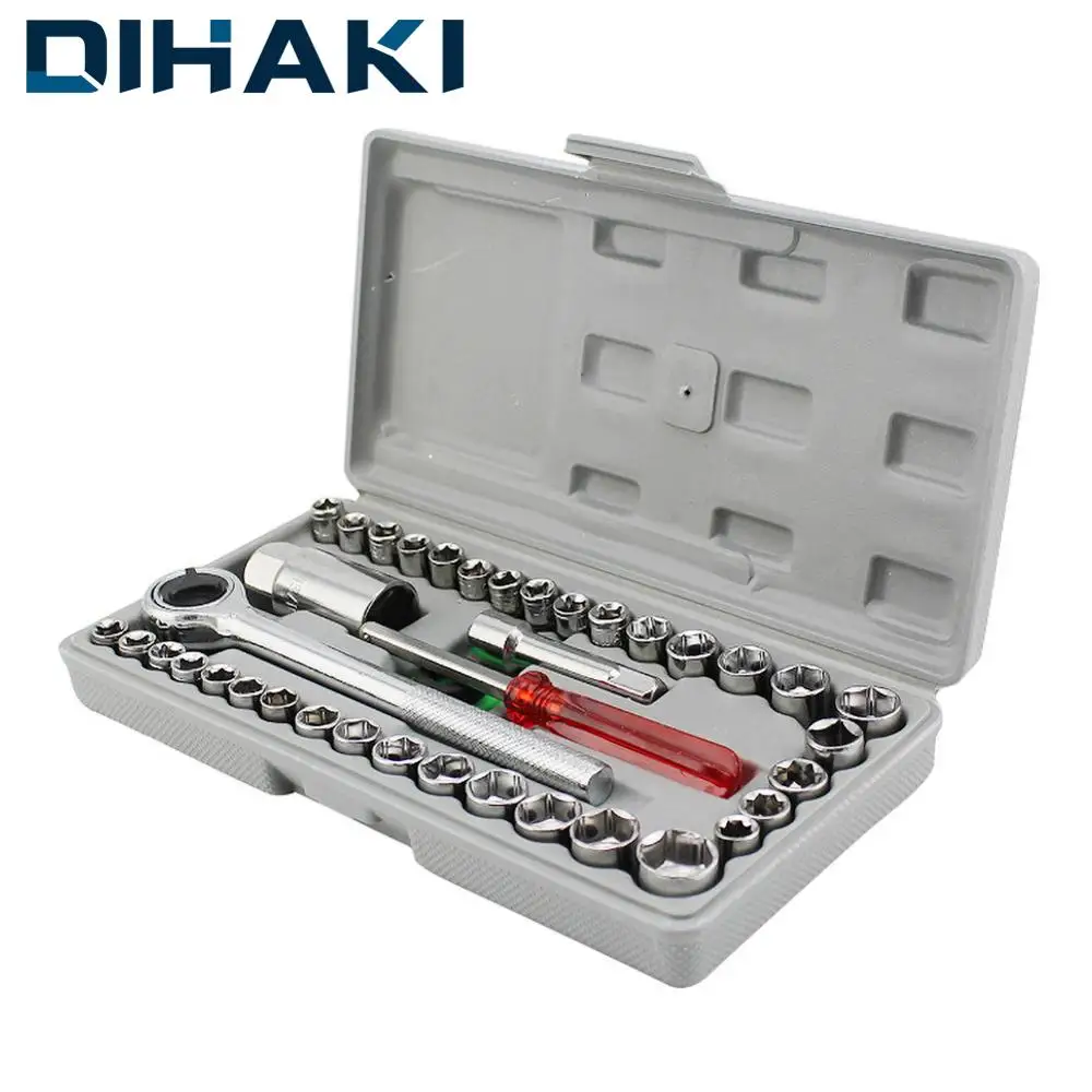 Socket Set Ratchet Wrench with Case Hand Tools 40Pcs SAE/METRIC 1/4" & 3/8" DR 