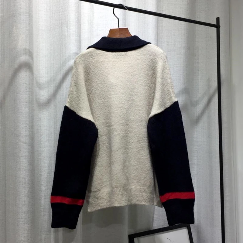 

Top Quality Mohair Lapel Sweater Women 2019 Luxury Casual Long Sleeve Embroidery Sweater Pullovers Plus Size Sweaters