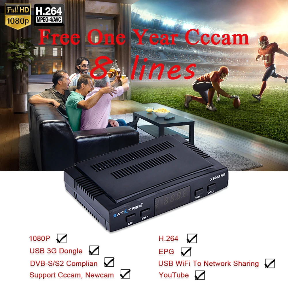 Satxtrem X800s спутниковый ресивер для Цифровое телевидение DVB S2 спутниковый декодер FTA DVB-S2 HD ТВ-тюнер DVBS2 Европа 8 нажатий