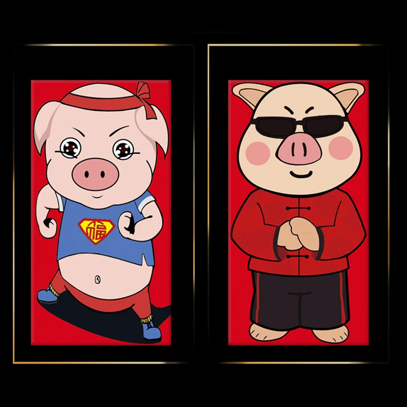 6 шт мультфильм свинья новогодний красный конверт Монета на удачу китайский стиль бумажные Конверты подарок