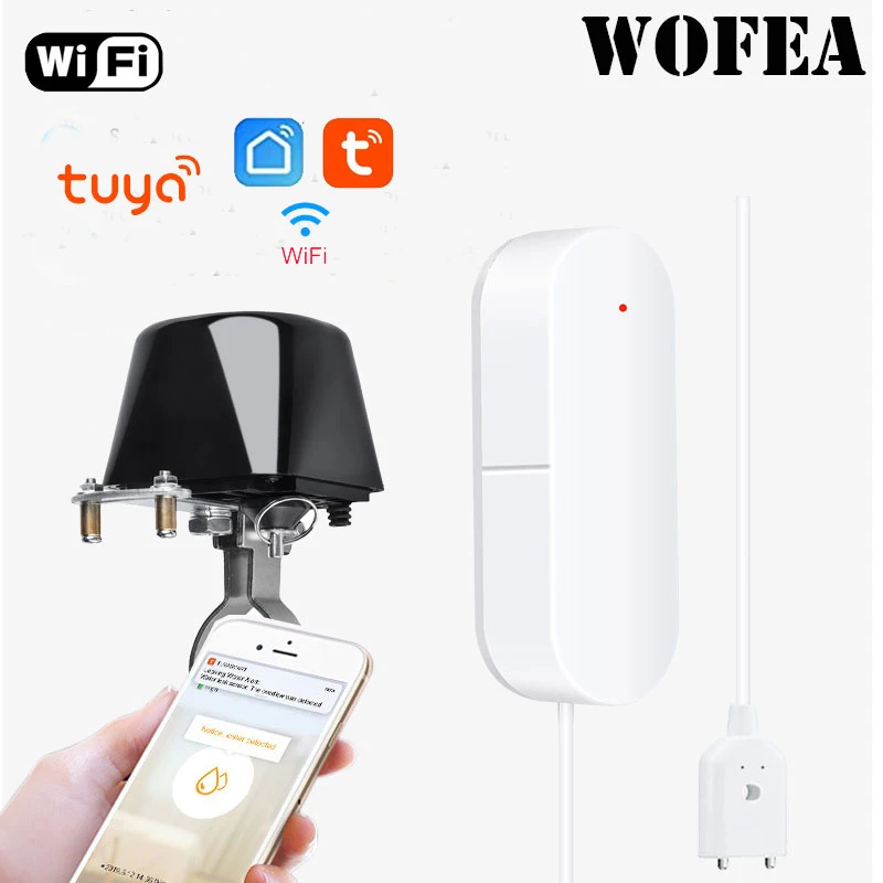 Valve w water sensor Wofea wifi датчик утечки воды приложение уведомления на батарейках Домашняя безопасность детектор воды tuya кран для Запуска smart - Цвет: Valve w water sensor