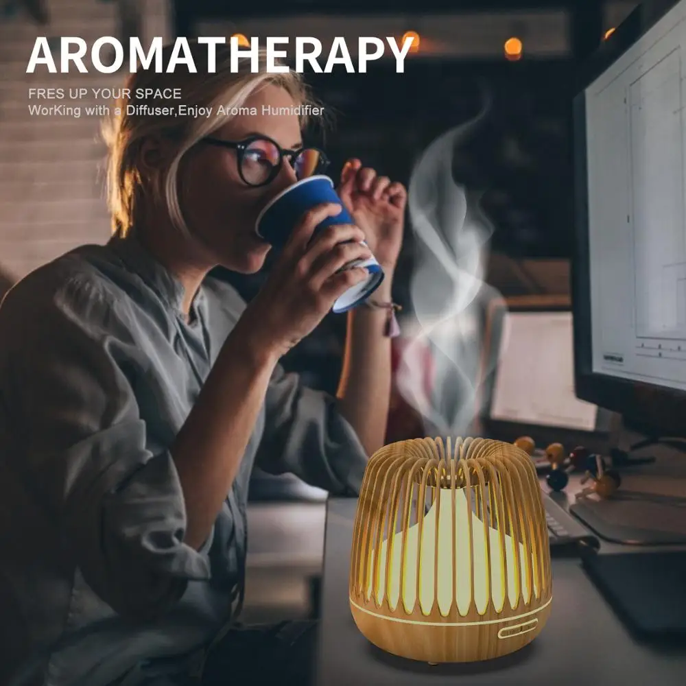 Billig YAJIAO 500ML Aroma Diffuser Ätherisches Öl Ultraschall luftbefeuchter Holzmaserung 7 Farbwechsel Led leuchten Kühlen Nebel für hause