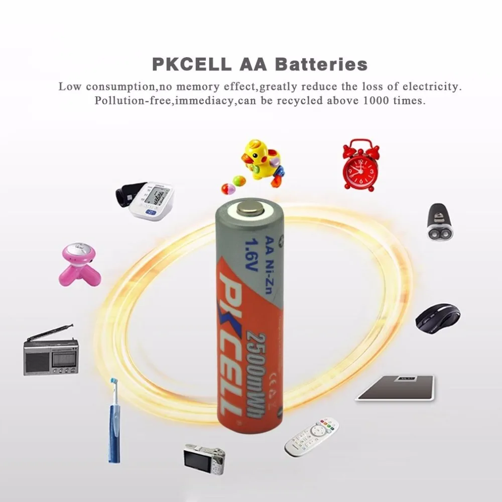 Pkcell 8 шт. 2500mWh 1,6 в батареи Ni-Zn AA Аккумуляторная батарея Стабильная производительность для игрушек цифровой камеры и MP4