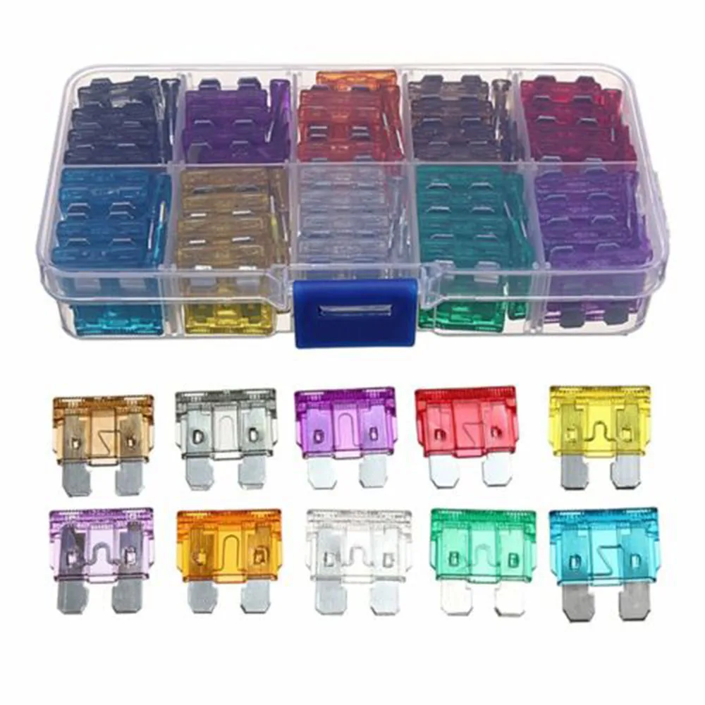 

10 Colors 100pcs Car Standard Blade Fuse 3A 5A 7.5A 10A 15A 20A 25A 30A 35A 40A 50A Fuse Circuit Standard Size Car Truck,Boat