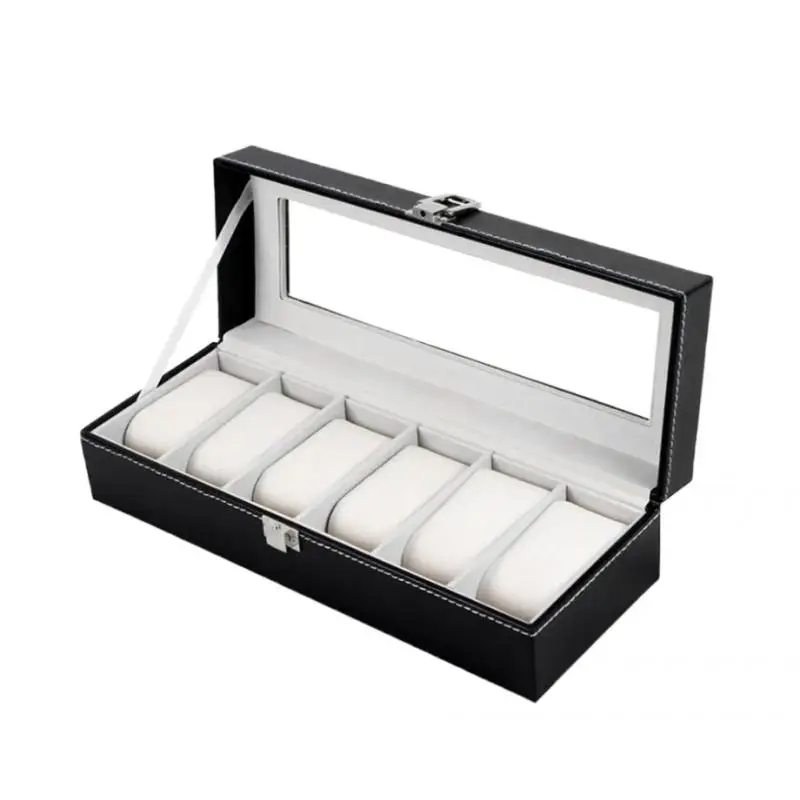 Leather Watch Box Organizer with Glass Display Top, 6 Slot, 30x11x8cm/11.81x4.33x3.15inch