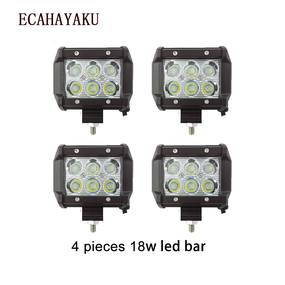 

ECAHAYAKU 4x 18w LED Light Bar 4 inch Led Work Light spot beam fog Light 12v 24v for Offroad car Truck Trailer 4X4 driving lamp