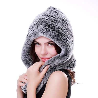 Женская шапка, новинка, меховая шапка из натурального кролика, шапка, шарф, зимняя теплая шапка из натурального меха с шейным шарфом из меха джиали - Цвет: Многоцветный