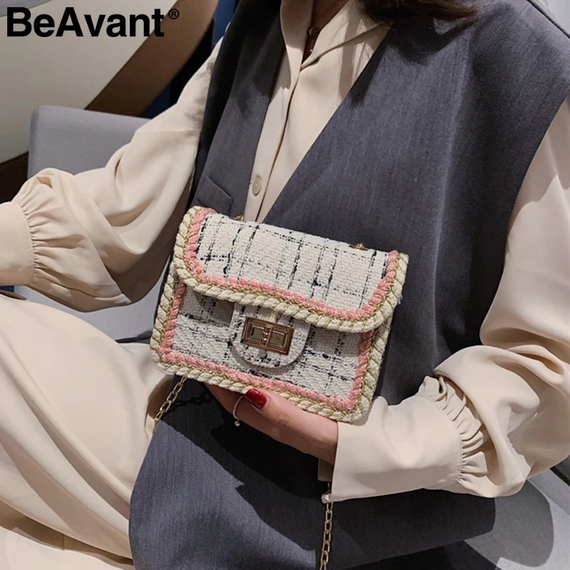 Соломенная женская сумка BeAvant маленькая квадратная плетеная Пляжная ручной