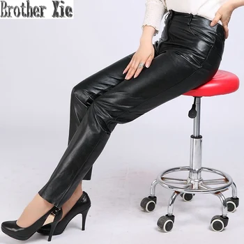 

2020 New Women Goatskin Genuine Leather Pants Office Lady Slim Plus Size 4XL Black Pencil Pants Natural Real Leather Trousers