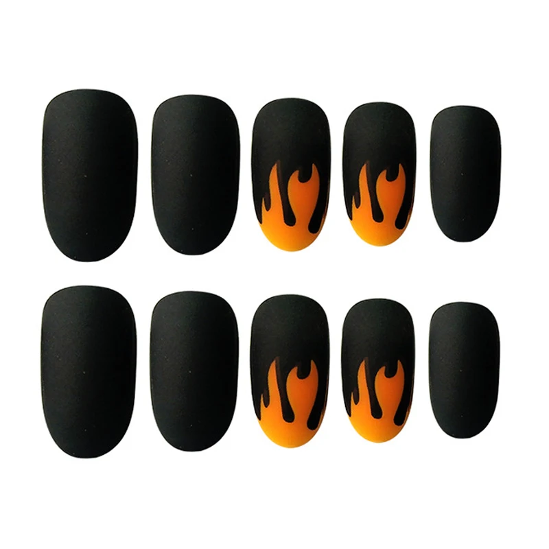 24 шт огненные кончики для дизайна ногтей черные матовые накладные ногти с клеем полное покрытие Поддельные Типсы для маникюра нажмите на украшения для ногтей