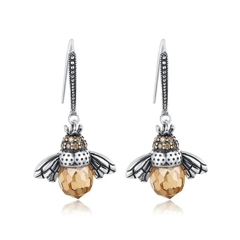 Fashion Queen Bee Crystal Drop Dangle Earrings Animal Hook Earring CZ Women Charm Bridal Wedding Jewelry Gift | Украшения и