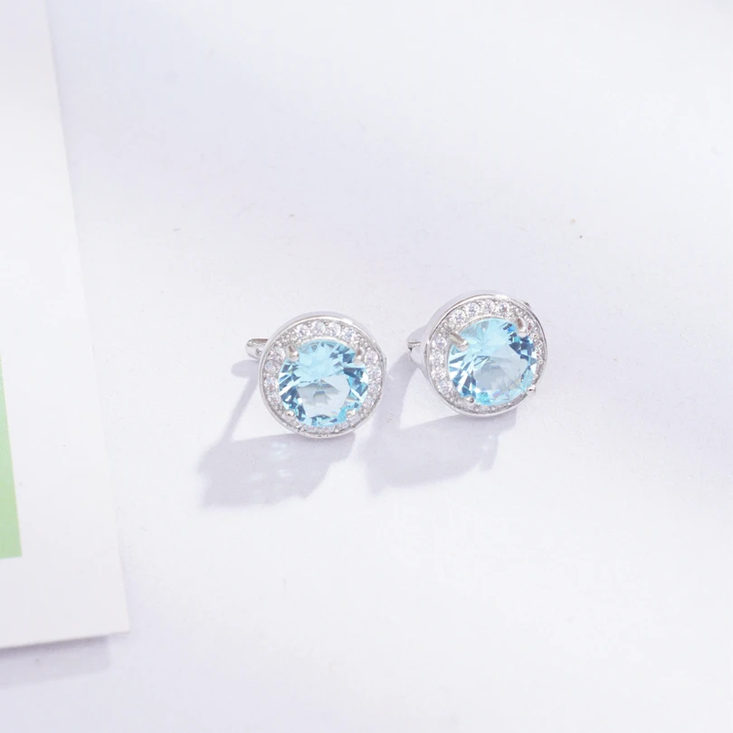 light blue Обручение Круглый обруч серьги на подарок девочке белого золота цвет кубического циркония круглые серьги для женщин Прямая поставка - Окраска металла: light blue