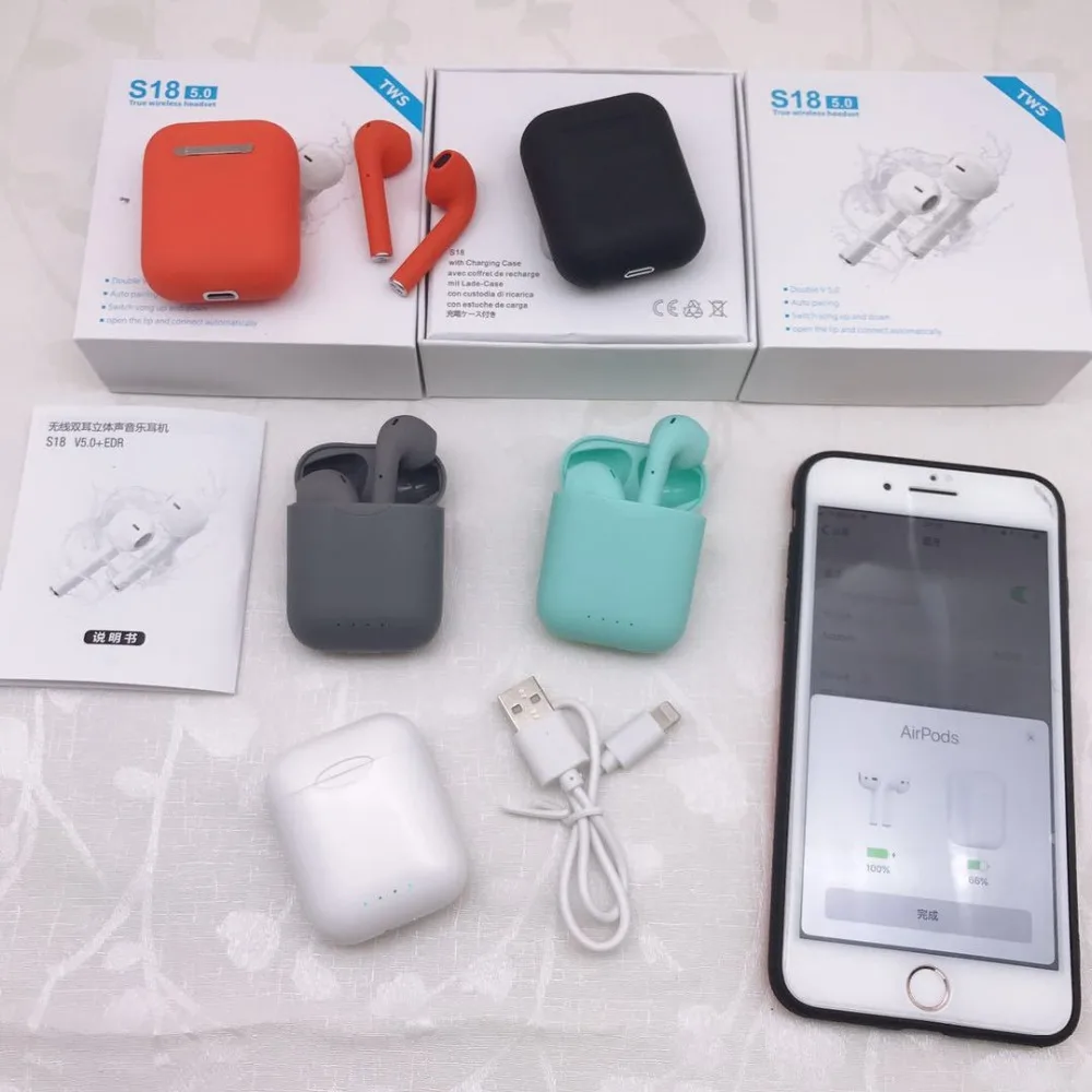 

TWS S18 Pop Up Window Earphones Bluetooth 5.0 Headphone Touch Control Bluetooth Automatic Pairing Earbuds VS four colors