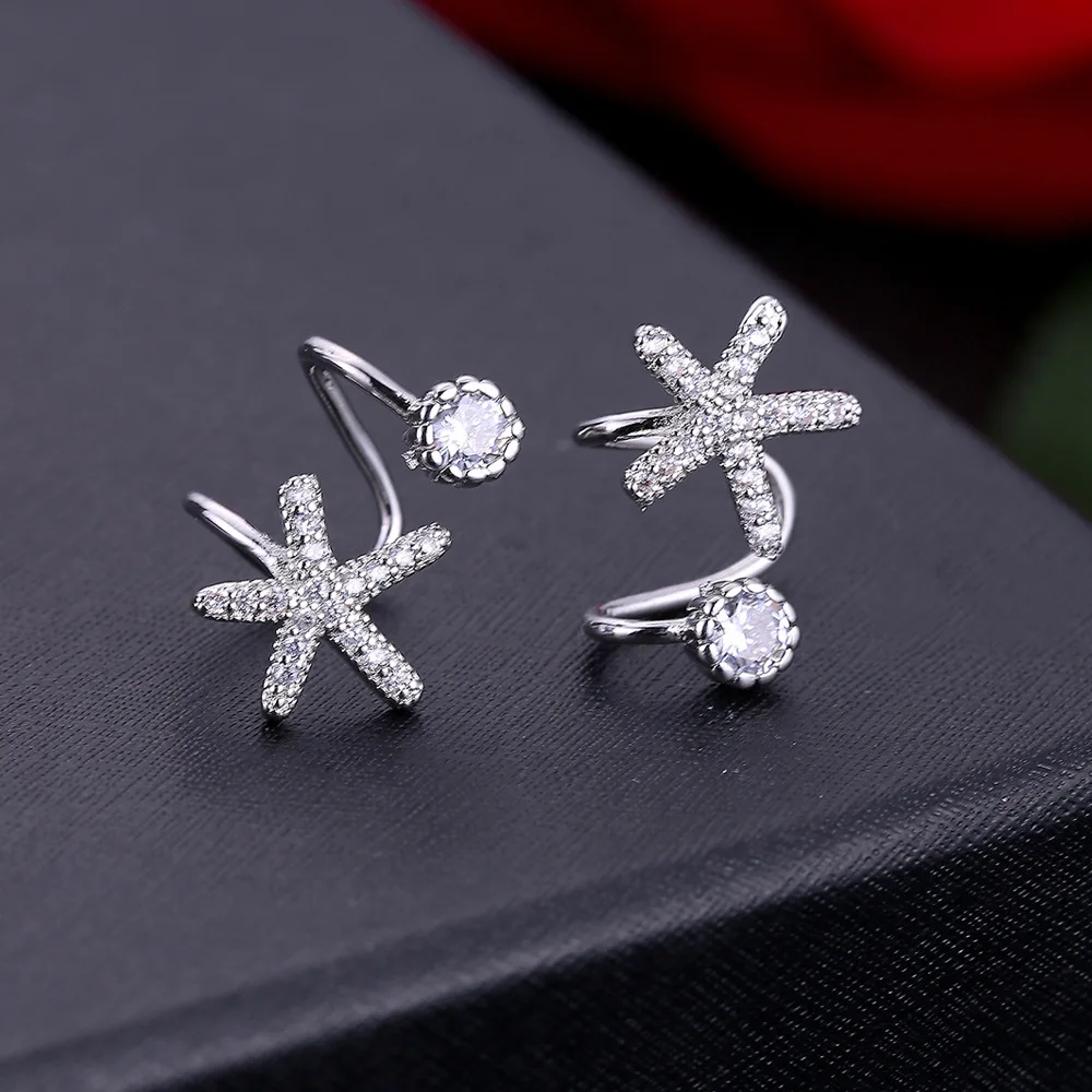 Новая мода 925, серебряные серьги с кубическим цирконием, милая звезда, клипсы для ушей, не пирсинг, серьги для женщин, ювелирное изделие, подарок - Цвет камня: Серебристый