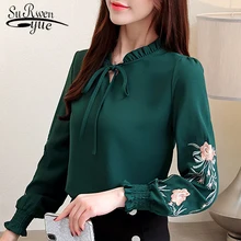 Oversized Women Tops Floral Embroidery Chiffon Blouse Shirt Fashion Womens Tops And Blouses 2022 Long Sleeve Women Shirt 1645 50 