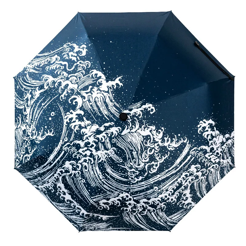 Japanese Kanagawa Surfing Three Folding Umbrella folding umbrella wind resistant umbrella windproof umbrella japanese umbrella 8Rib Wind Resistant Frame for Women