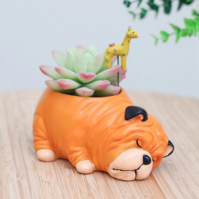 Succulent Resin Flowerpot Cute Bago Teddy Shar Pei Labrador Retriever Mini Flower Pot Desktop Flower Pot Bonsai Flower Pot