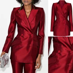 Peças Mulheres Ternos костюм 2 женский Luxo Vermelho Double Breasted Blazer + Calça Smoking Ternos de Casamento Prom Party Formal Longo Set