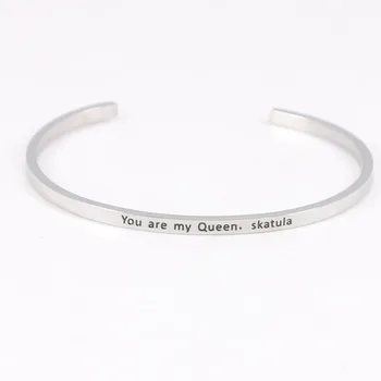 

Fashion Stainless Steel Engraved you are my queen Bracelet Mantra Bangles For Women men friends family Best Gift