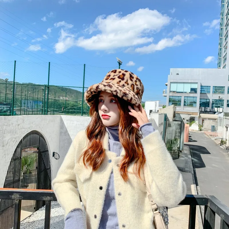 yellow bucket hat Fashion New Women Bucket Hat Vintage Spring Leopard Plush Panama Cap For Women Visor Soft Female Fisherman Sun Hats fisherman hat womens