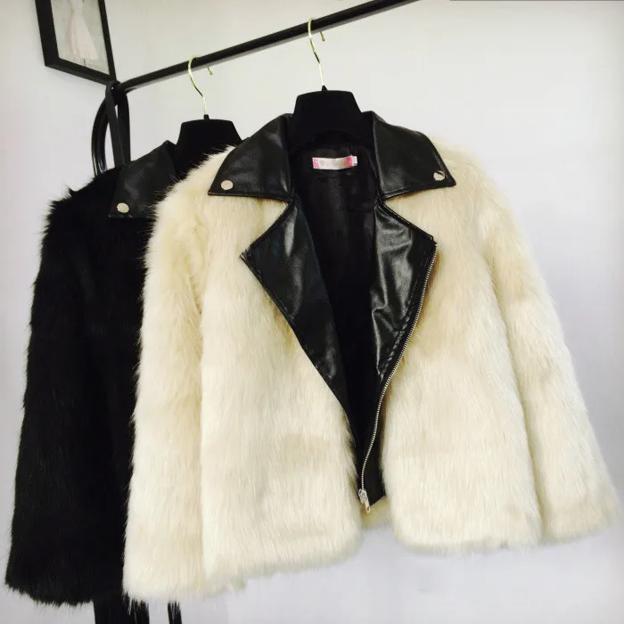 Neploe пальто из искусственной кожи с искусственным мехом в стиле пэтчворк, приталенная короткая куртка на молнии с длинным рукавом и круглым воротником, осенне-зимняя теплая верхняя одежда 56055