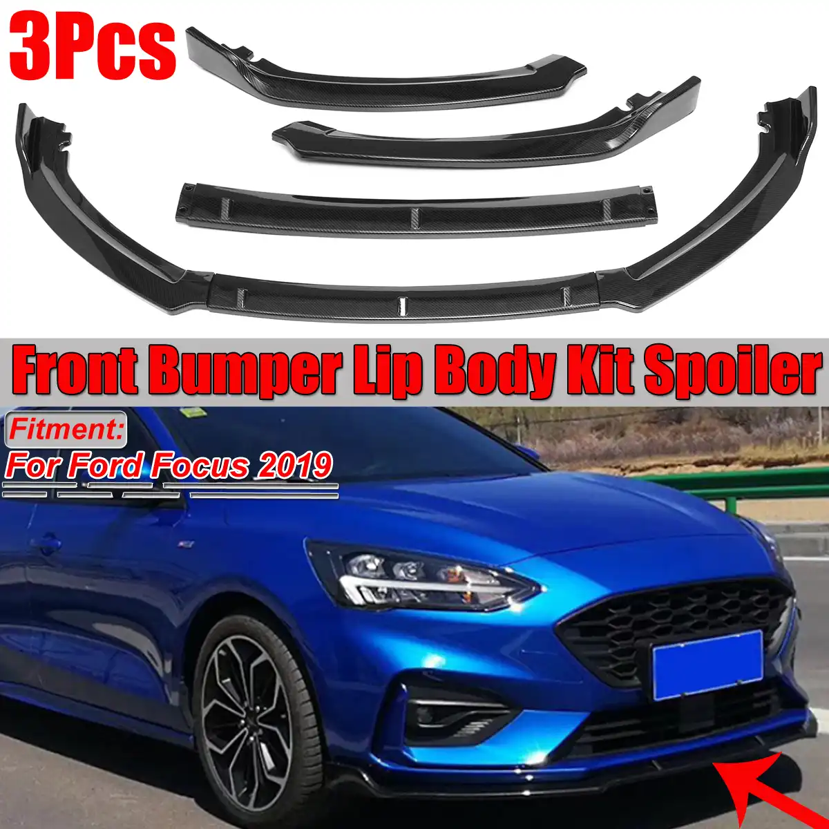 3 Color ST Car Front Bumper Lip Diffuser Chin Bumper Spoiler Splitters