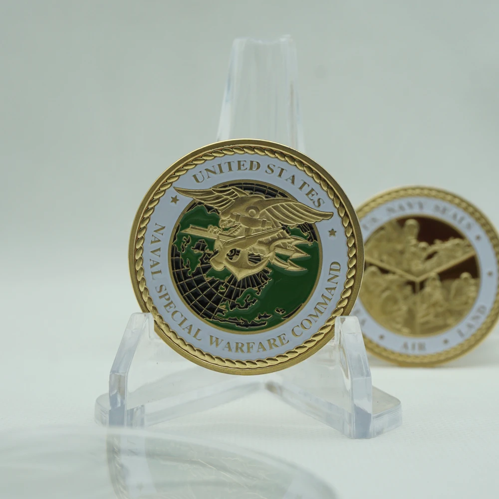 2PCS Gold Plated Souvenir USA Sea Land Air Of Seal Team Challenge Coins Department Of The Navy Military Coin