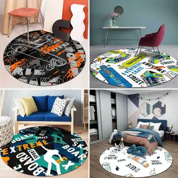 

Fashion personality skateboard black and white graffiti living room bedroom round floor mat carpet customization