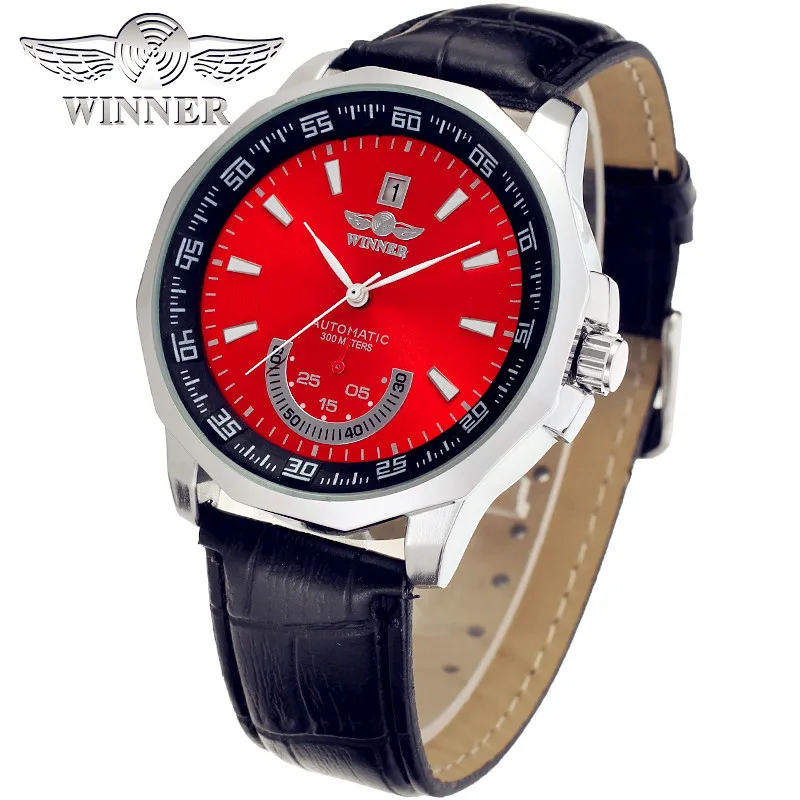 

Fashion WINNER Men Luxury Brand Leather Strap Date Display Watch Automatic Mechanical Wristwatches Gift Box Relogio Releges 2016
