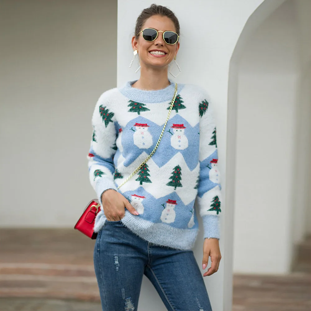 

2019 autumn and winter new Christmas sweater Christmas tree snowman pullover sweater women