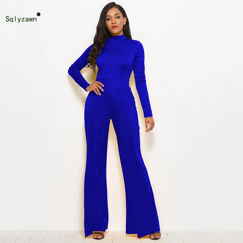 Women Turtleneck Wide Leg Palazzo Pants 
