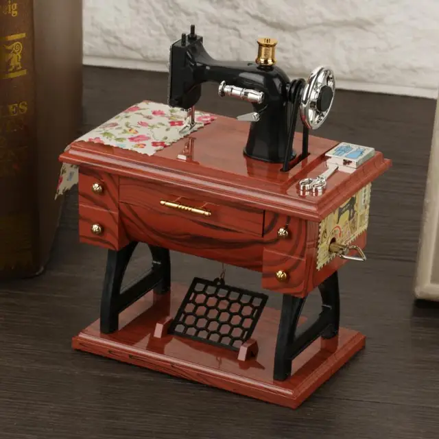 Mini Vintage Kreatív Retro Varrás Óramű Zenei Doboz Ajándékasztal Dekoráció - Image 6