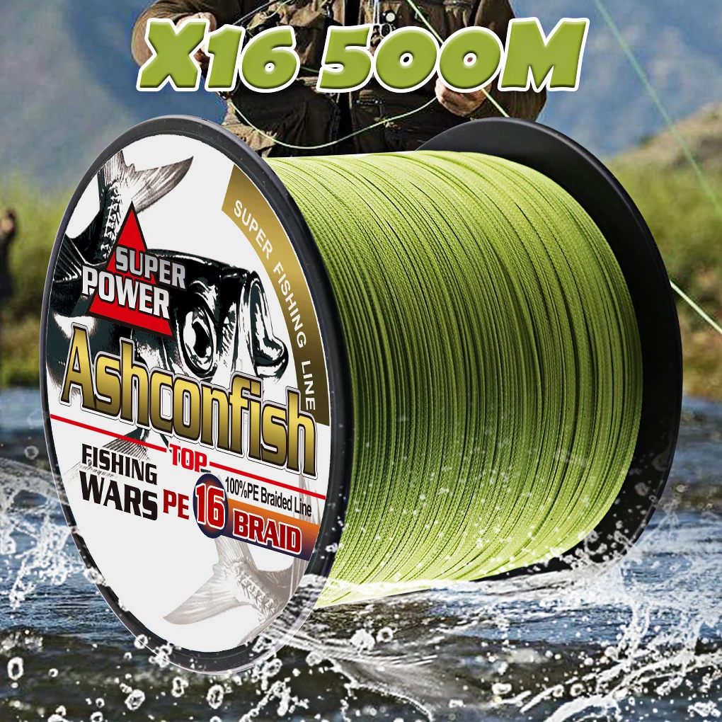 Braided Fishing Line-16 Strands Hollow Core Fish Wire 500M 20LB-500LB Army Green