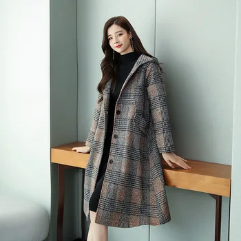 

Wool jacket female lining quilted 2019 new coat in the long paragraph classic wild plaid woolen tide