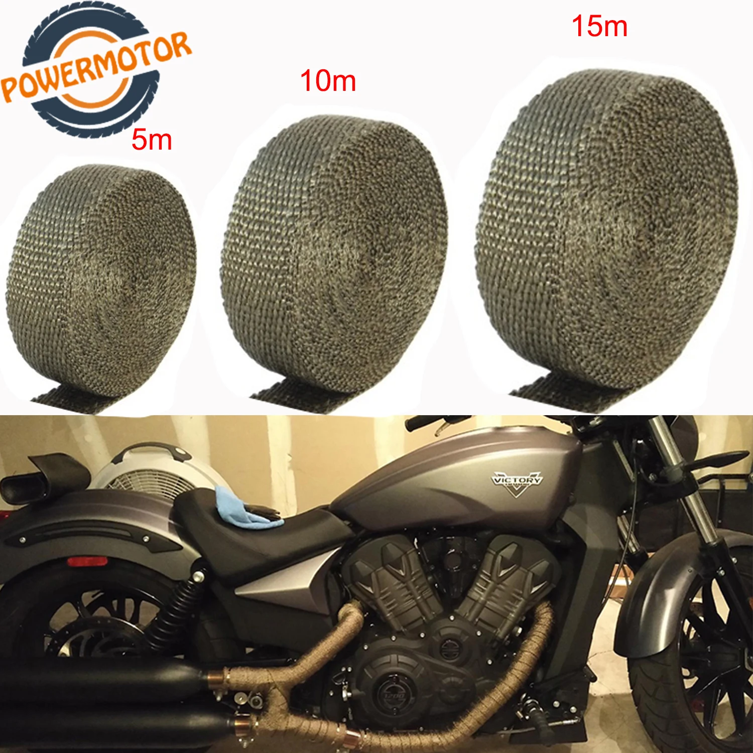 

5cm*5M/10M/15M Motorcycle Exhaust Thermal Tape Header Heat Wrap Manifold Insulation Roll Resistant with Stainless Ties