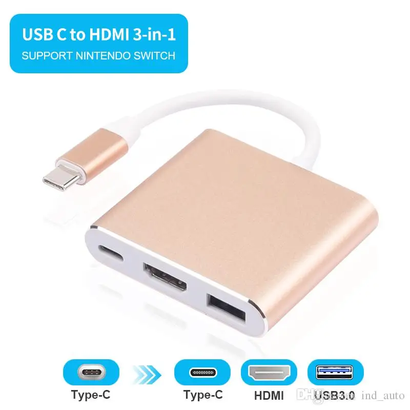 3 в 1 Тип C смарт адаптер HDMI/4K + быстрой зарядки PD USB 0 док станция разветвитель для